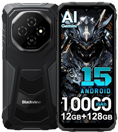 Blackview Fort1 Rugged Smartphone 2025, Android 15 Phone,10000mAh,12GB RAM+128GB/2TB Rugged Phone,16MP AI Camera, 6.56'' 90Hz Display, IP68/69K Waterproof Smartphone NFC, Face ID, Black