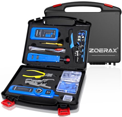 ZOERAX Professional Network Tool Kit, ZOERAX 14 in 1 RJ45 Crimp Tool Kit, Cat 6 Cat 5E Cat 5 Crimping Tool with Cat6 Connectors and Boots, Cable Tester, Wire Stripper, Punch Down Tool, Wire Tracker