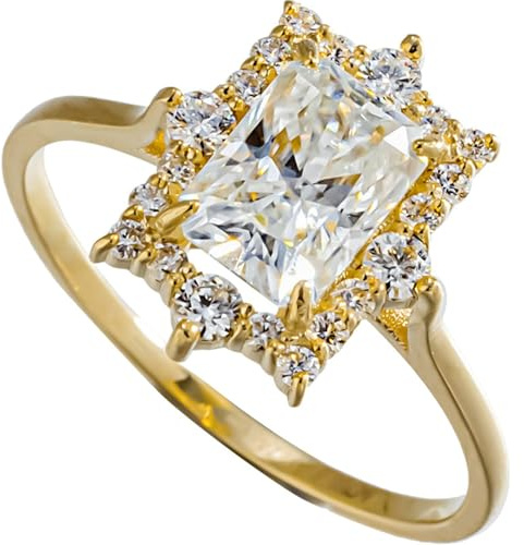 Wycian Ringe Frauen Elegant Ring Größe 54 Gelb 9K Gold Moissanit mit Rechteckigem Moissanit Größe 54 (17.2) Modern für Tante Muttertag Personalisiert