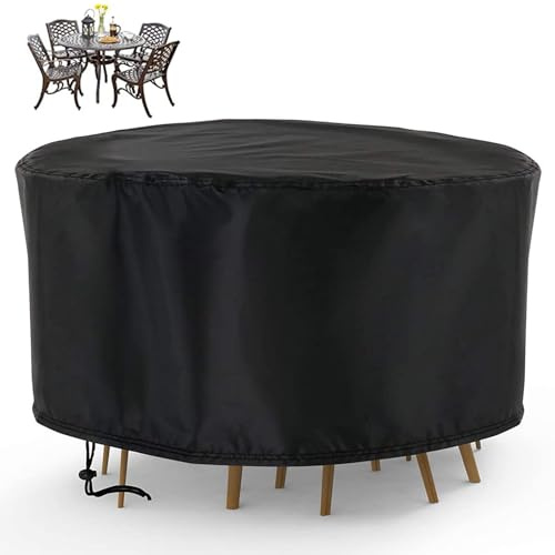 Iptienda Garden Table Cover, 420D Heavy Duty Patio Table Covers Waterproof Circular,Garden Round Table Covers for Outdoor Furniture-Ø102x71cm