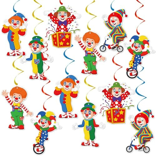 Mavouri 12 Stück Clown Girlande, Clown Hängende Deko Girlande, Karneval Deko Luftschlangen Geburtstag, Zirkus Deko Deckenhänger Spiral Girlanden, Kino Deko Hängende Wirbel Deko für Carnival, Fasching