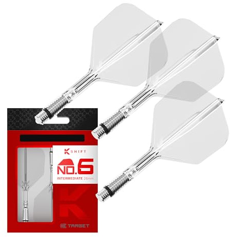 Target Darts K-Shift No.6 Integrated Flights & Shafts | K Shift No.6 Flight & Shaft System, Weiß/Transparent/Schwarz – K-Flex Short/Intermediate/Medium Shift Spin Base, professionelles Dartzubehör