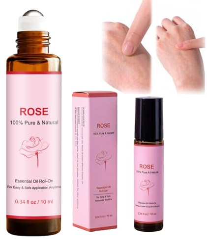 Olio Essenziale di Rosa 10ml, Olio Viso Idratante con Applicatore Roll-on, Olio di Rosa Mosqueta Puro per Massaggio Viso e Corpo, Formula Naturale per Pelle Luminosa
