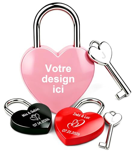 Personnalisé Cadenas d'Amour Cœur avec Photo Gravure Texte et Clé