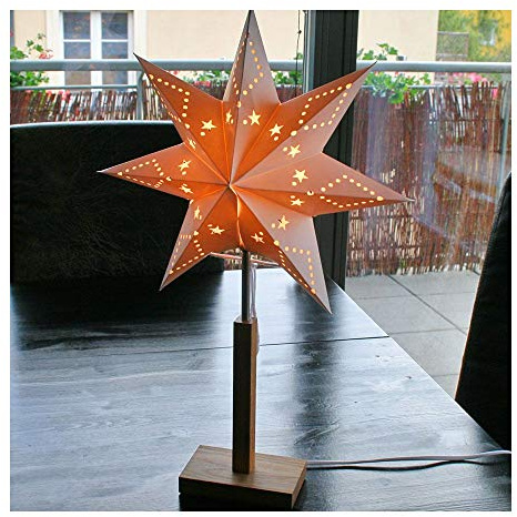 Edler Weihnachtsstern Papierstern Papierleuchte mit Holz-Ständer