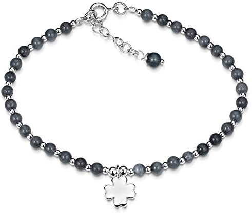 Edelstein Armband Damen Achat 925 Silber Kleeblatt 17,5-20cm SA-1 | Feine Armkette mit Anhänger aus 925 Sterling Silber verstellbar für Frauen von MATERIA by Matthias Wagner