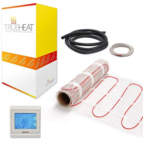Electric Underfloor Heating Mat Kit for Tile or Stone Floors 200W/m2-10m2 with White Touchscreen Programmable Thermostat