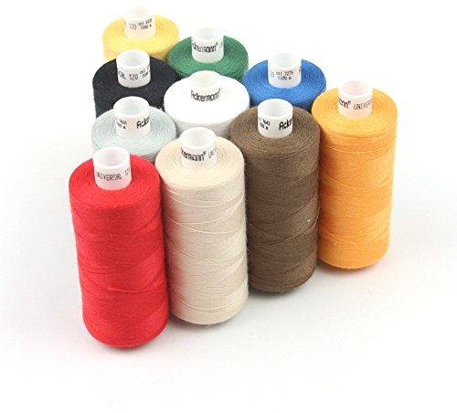 10.000m Nähgarn (10x 1.000m) ACKERMANN® Universal Nähgarn Farben-Mix in 10 Farben Stärke 120, Markengarn