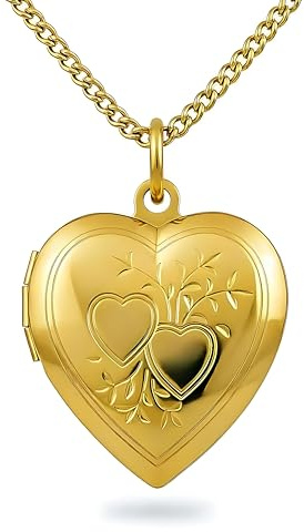 LIFETIME JEWELRY Two Hearts Photo Locket for Women - 20X More Real 24k Gold Plating Than Other Heart Locket Necklaces That Hold Pictures (Yellow Gold Pendant with 18 Chain)