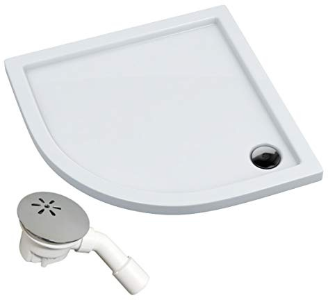 VBChome Duschwanne 80x80x5 cm R55 Duschtasse Viertelkreis für Duschkabine Styroporträger flach Sanitär-Acryl Duschbecken stabil glatt weiß Dusche+ Ablaufgarnitur Viega Tempoplex