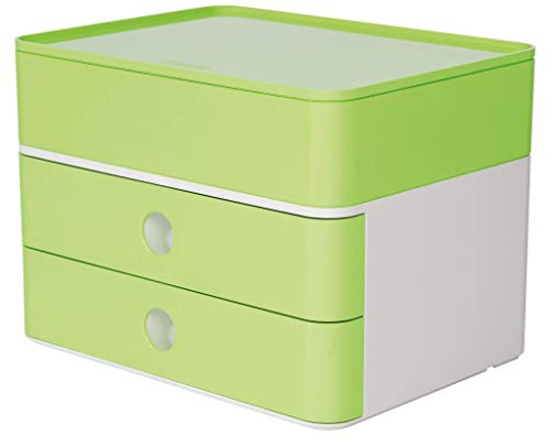 HAN Schubladenbox Allison SMART-BOX plus mit 2 Schubladen, Trennwand sowie Utensilienbox, inkl. Kabelführung, stapelbar, Büro, Schreibtisch möbelschonende Gummifüße, 1100-80, hochglänzend lime green