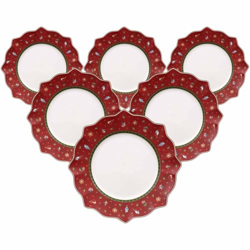 Villeroy & Boch Toy's Delight Lot de 6 assiettes plates de 28 cm - Vaisselle de Noël - Assiettes de service pour Noël - Porcelaine de qualité supérieure - Rouge