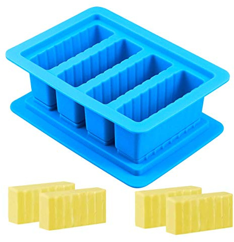 Silikon-Butterform mit Deckel, BPA-frei, Butter-Silikonformen, groß, 4 Mulden, rechteckiger Behälter, Buttermacher (blau)