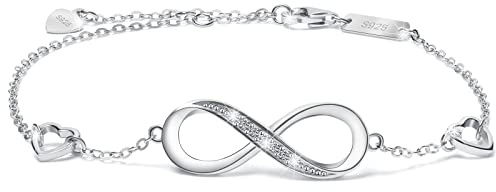 Aucuu Bracelet Argent Sterling 925, Infinity Bracelet pour Femme avec Zircones Cubique Infini Symbol Infinity Love Bracelet Réglable pour Fille Mères Anniversaire Noël Saint Valentin Cadeau