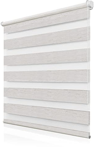 Doppelrollo Klemmfix ohne Bohren, Fensterrollo Innen Klemmrollos für Fenster und Tür B80 x H120cm(Stoffbreite 76cm) Leinen, Buseu Duo Rollo ohne Bohren Easyfix Lichtdurchlässig und Verdunkelnd