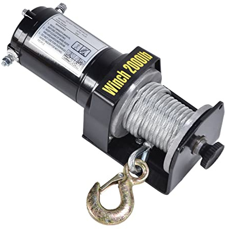 Electric Winch 12V 2000LBS Crane Overhead Steel Crane Garage Ceiling Pulley Winch Wire Rope Hoist Controller Kit with Alloy Hook, Linear Motion Parts