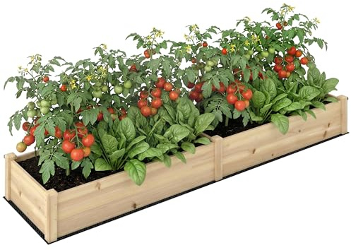 Outsunny Carré Potager de Jardin dim. 244 x 61,5 x 27 cm Feutre de Drainage, séparation Inclus Bois de Sapin