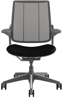 Humanscale Diffrient Smart Home Office Desk Chair, Adjustable Duron Arms, Dark Frame with Aluminum Trim, and Corde 4 Seat Fabric with Hard Floor Casters
