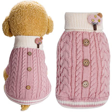 Topbuti Dog Sweater Turtleneck Knitwear Doggie Pullover Sweater Doggy Winter Coat Warm Pet Clothes Puppy Holiday Clothing Buttons Knitted Outfits for Small Cats Dogs Cold Weather (Medium)