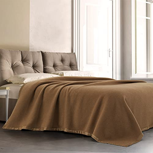 Dorian Home, Coperta Matrimoniale 210 x 250, Realizzata con 100% Lana d'Agnello Lambswool, Mantiene un Calore Ottimale del Corpo, 100% Made in Italy, Cammello