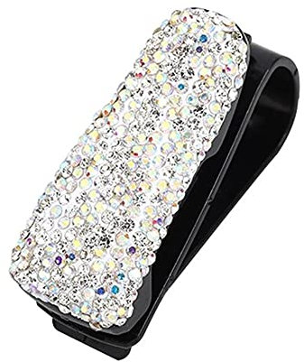 Bling Brillenhalter für Auto Sonnenblende,Glitzer Kristall Strass Sonnenbrillenhalter Sonnenbrillen Clip Sonnenbrillen Brillen Brillenständer Ticket Karte Clip Halter Auto Interieur Zubehör,Silber