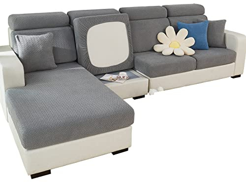 Super Stretch Sofa Cover L Shape Couch Covers Sectional, WearResistant Spandex Sofa Slipcovers Non Slip Sofa Covers with Elastic Bottom, Great for Kids & Pets (Weave Grey, Chaise Cover)