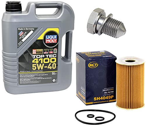Motoröl Set Top Tec 4100 5W-40 5 Liter + Ölfilter SH4049P + Ölablassschraube 48871
