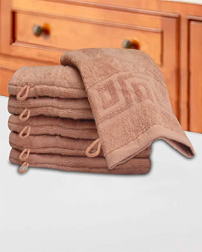 QCS Towels - 10 Piece Wash Mitt Set - 100% Cotton Premium Quality Towelling Washing Mitts Absorbent Flannel Face Towel Body Scrub Size: 16 x 23 cm (Peach)