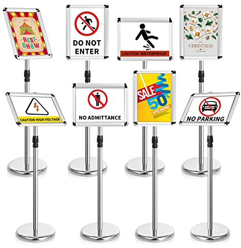 Landhoow 8 Stück verstellbarer Standfuß Halter Outdoor Indoor Schild Ständer Posterrahmen Bodenschild Aluminium Schild Ständer Bodenständer Schild für vertikalen horizontalen Ständer (Silber)