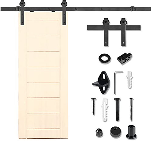 SUBTLETY 183 cm skjutgrind, enkel skjutdörr, skjutdörrsbeslag set, kolstål, skjutdörrsystem inklusive skena och avståndshållare, hängskena, belastning upp till 130 kg för 35–45 mm gångskena, ladugård