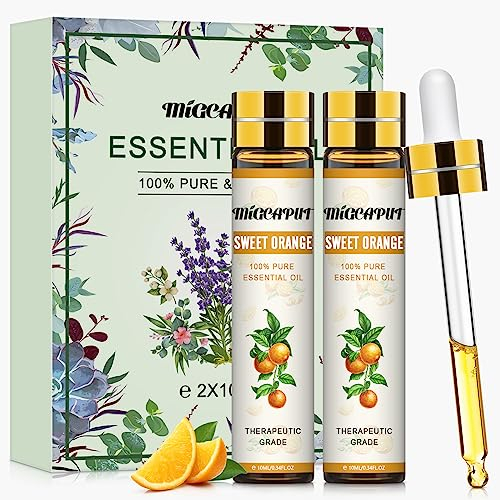 MIGCAPUT Olio Essenziale di Arancia Dolce 2 x 10ML, Set di Oli Essenziali di Grado Terapeutico, Olio di Aromaterapia Naturale Puro al 100% per Diffusori, Umidificatore, SPA, Massaggi, Bagno, Rilassare