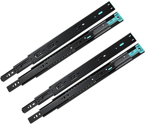 2 pares Guias Correderas Para Cajones con Cierre Suave 600mm Extracción Total, Capacidad de Carga 45 kg, Negro