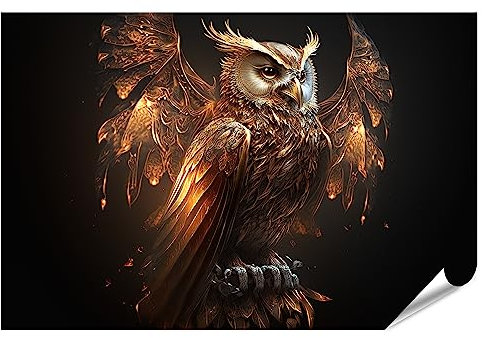 islandburner XXL Bild Poster Ganzkörper Eule Wunderschön Glänzend Metall Wildtiere Vögel Premium Bilder Fotodruck JBQM-PGR