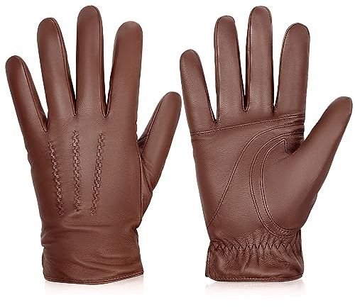 BISON DENIM Handschuhe Herren Winter Echtleder Touchscreen Winterhandschuhe | Warme Lederhandschuhe mit Fleece Futter, Winddichte Wasserabweisende Fahrhandschuh für SMS Fahren