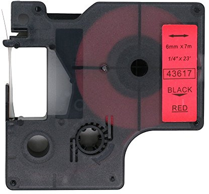 BROVACS 1 Pack Schriftband Schwarz auf Rot, kompatibel mit DYMO D1 43617 6 mm (1/4 Zoll) OPA2017
