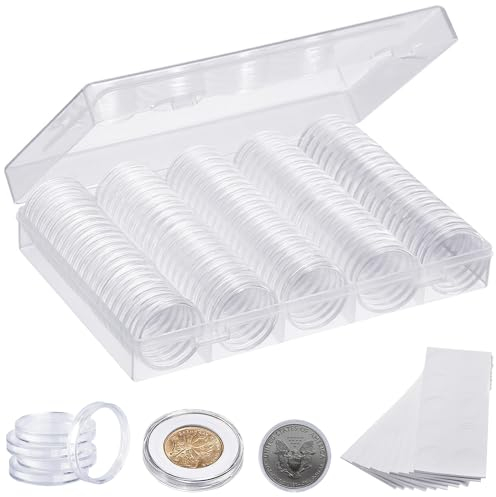 Cisolen 100 Stück Münzkapseln Kunststoff Münzen Aufbewahrung Münzkoffer Klare Halter Schützen Münze Kapseln mit Schaumstoff-Dichtung mit Lagerung Veranstalter Box für Münze Sammlung Liefert
