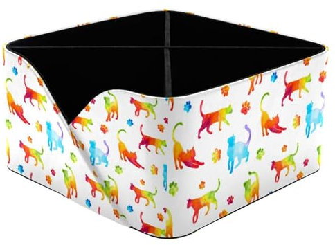 VAPOKF Bunte Regenbogen-Silhouetten von Katze und Pfoten, Schreibtisch-Organizer mit 4 Fächern, Stiftehalter, Stiftehalter, Aufbewahrungsbehälter für Schreibtisch, Schreibtisch-Aufbewahrung,