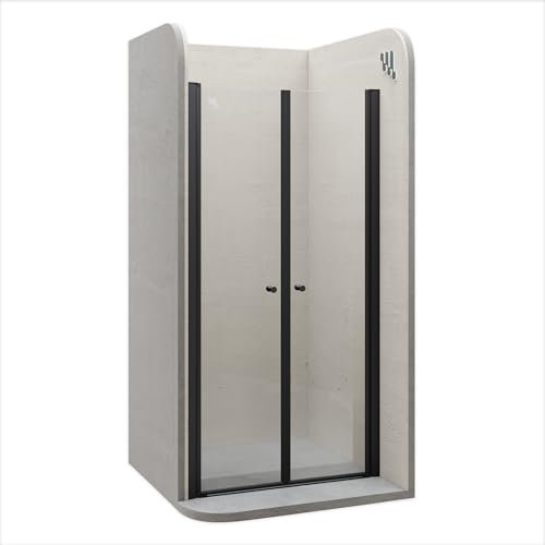 i-flair Duschtür Lima in Schwarz 80x195 cm Verstellbereich von 80-84 cm, Höhe:195 cm, Duschabtrennung aus 6 mm durchsichtigem Nano-ESG Sicherheitsglas und Hebe-Senkmechanismus - DTC Black