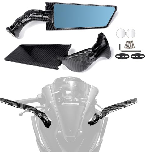 XINGWU Motorcycle Mirrors Adjustable Rotating Stealth Mirrors Rearview Mirrors Carbon Fiber Style for CBR300R CBR500R CBR600RR CBR1000RR Ninja 300 400 650 ZX10R GSXR 600 750 Side Wing Mirrors (Blue)