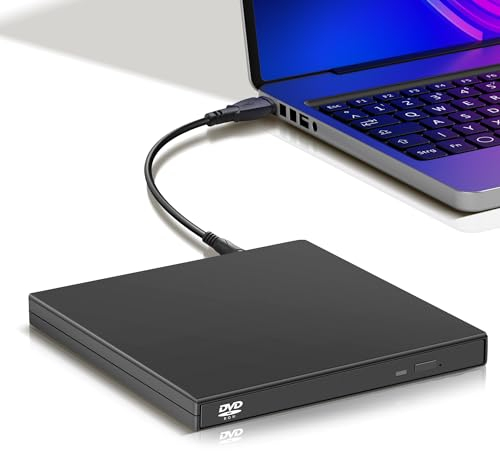 YAODHAOD Unità CD DVD esterna, USB 2.0 portatile, lettore CD RW, lettore DVD per computer portatile, PC desktop Mac, Windows 11/10/8/7, Mac, Linux OS