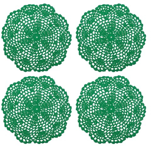 QUARKZMAN Häkeln Deckchen 4Stk 8 - Handgefertigt Häkeln Baumwolle Untersetzer Rund Spitze Tischsets mit Blumen für Hochzeit Party Dekoration (Weihnachten Grün)