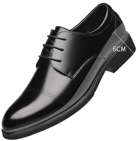 Kanggrei Zapatos con alzas Oxford transpirables for hombre, zapatos con alzas que aumentan la altura, 2,4 pulgadas más alto, Oxfords con puntera de cuero con cordones, 2,4 pulgadas más alto(Color:Blac