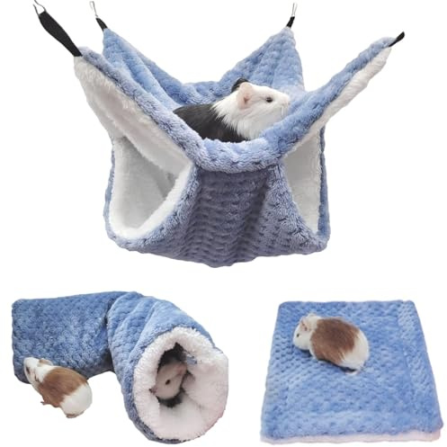bangminda Amaca per Piccoli Animali Amaca per Furetti Criceto Tunnel da Appendere per Ratto Giocattoli Letto in Peluche per Piccoli Animali Coperta Porcellini d'india Amacas Criceti Scoiattolo (Blu)