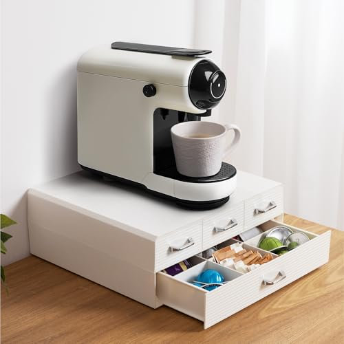 Navaris Soporte de máquina de café - Armario Organizador con 4X cajón para cápsulas de cafetera - Dispensador para Guardar Accesorios cafés y té - Color Crema