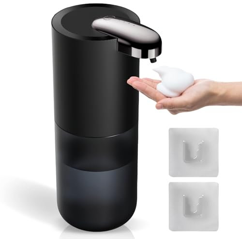 GOEDCH Elektrischer Seifenspender mit Sensor Infrarot ohne Bohren: 380ml Automatischer Seifenspender Wandmontage 4 Stufen Verstellbar, USB Wiederaufladbar, IPX5 Wasserdicht für Küche, Bad