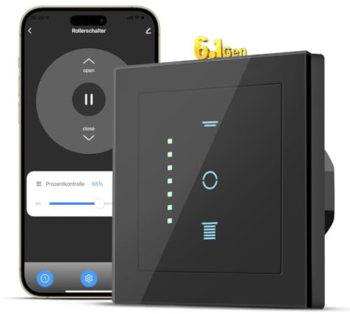 SMARTERCURRY Interrupteur de volet roulant WLAN [6.1Gen], interrupteur de store intelligent avec minuterie, sécurité enfant, commande de volet roulant compatible avec Alexa/Google, 1 pièce | Noir