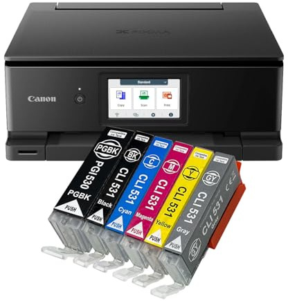 IC-Office TS8750 - Stampante multifunzione a getto d'inchiostro 3 in 1 (stampa, copia, scansione, scheda SD, Duplex, WLAN, AirPrint) nero + 6 cartucce XXL