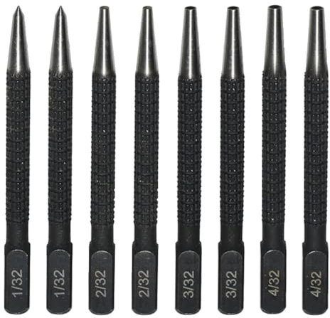 8 Pcs Centre Punch,4 Different Sizes Nail Punch Center Punch,Nail Punch Set for Drilling Holes and Marking 1/32 2/32'' 3/32 4/32''