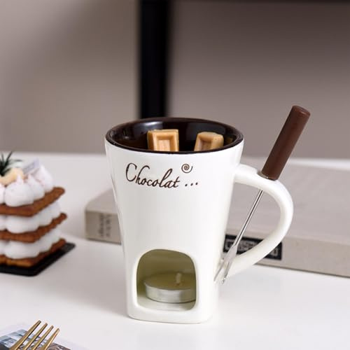 Schokofondue Tasse 200 Ml Keramik Schokoladenfondue Tasse Schoko Fondueset Mit Gabel Und Teelicht Butterwärmer-Set Für Käse Schokolade Butter Karamell