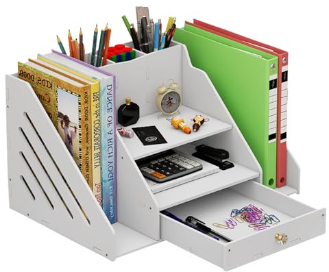Kaishuai Organisateur de Bureau Multifonctione,Organiseur de en avec tiroir,Fourniture bureau Boîte de rangement pour fournitures de pour la maison le bureau et l'école Trieur de documents A4 (blanc)